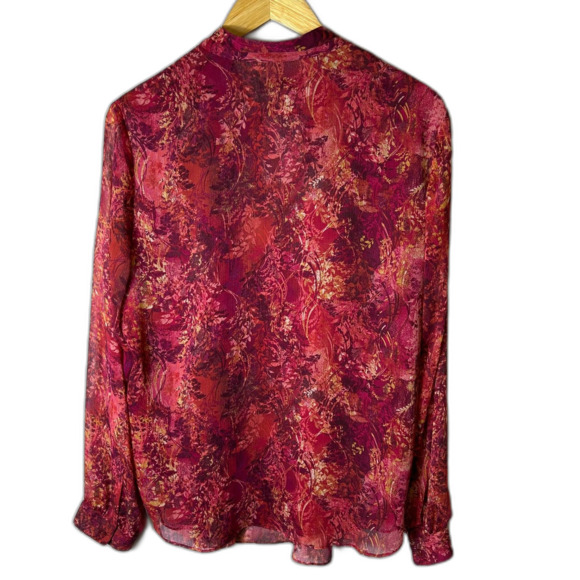 Coldwater Creek NWOT Burgundy Pink Abstract Sheer Pleated Button-up LS Tunic XL - Picture 9 of 13